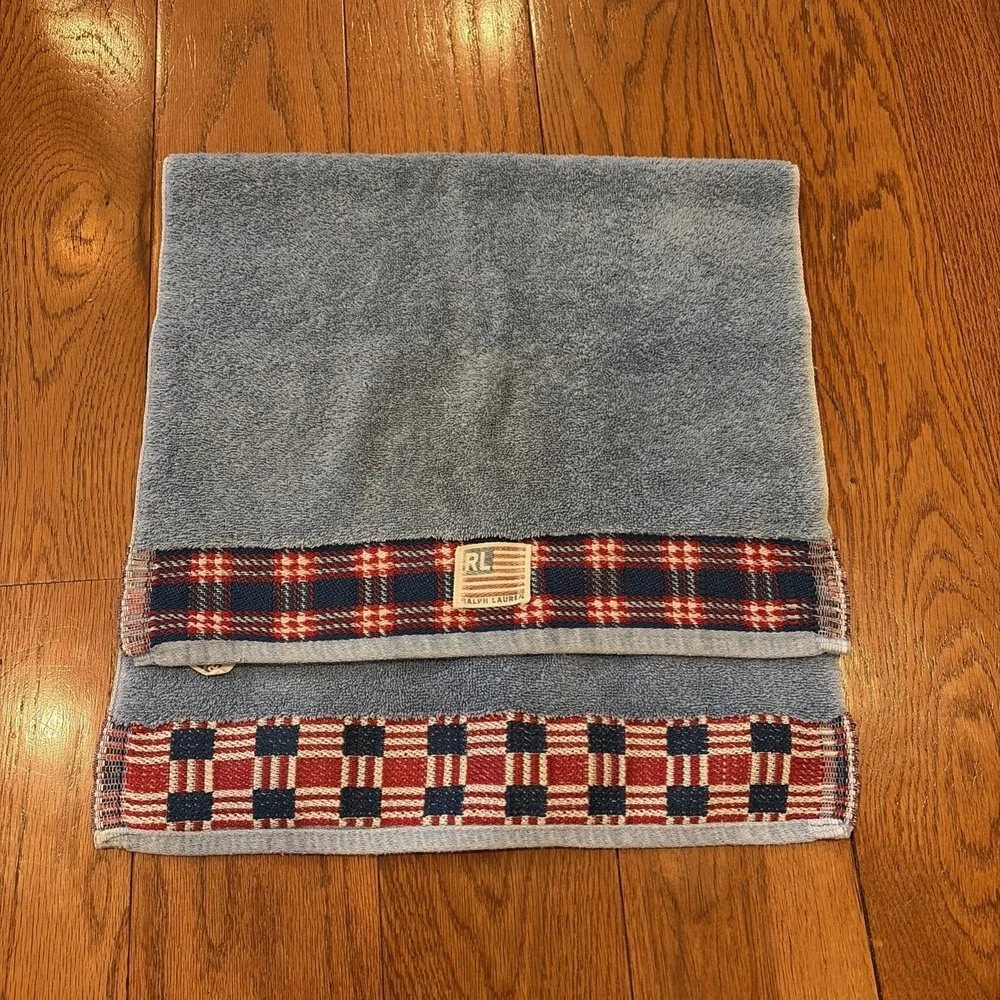 Vintage Ralph Lauren USA Americana Blue Hand Towel - 29 1/2 X 16 Flag Tag
